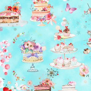 blue birthday cake fabric