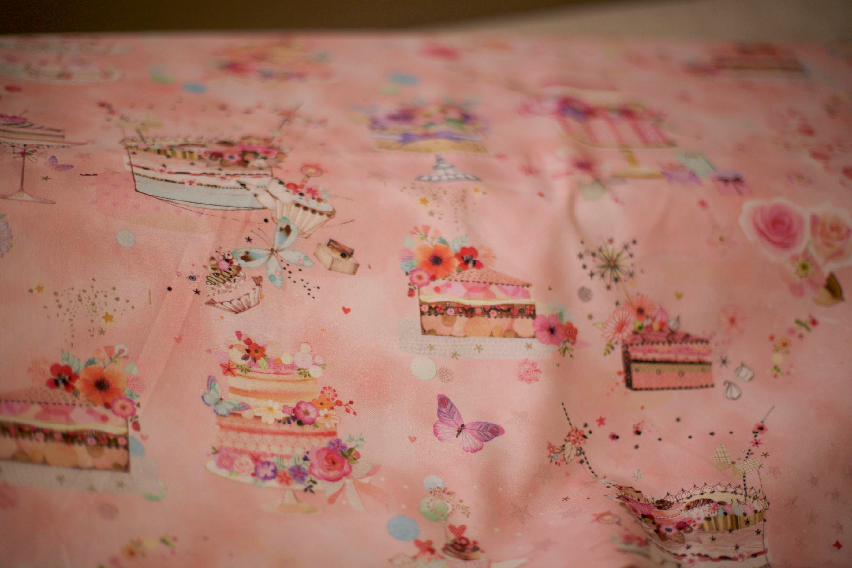 pink birthday cake fabric