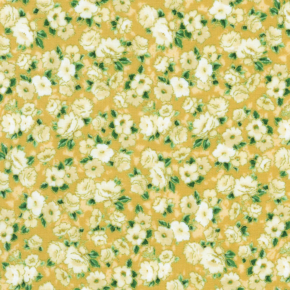 cream garden roses on yellow background