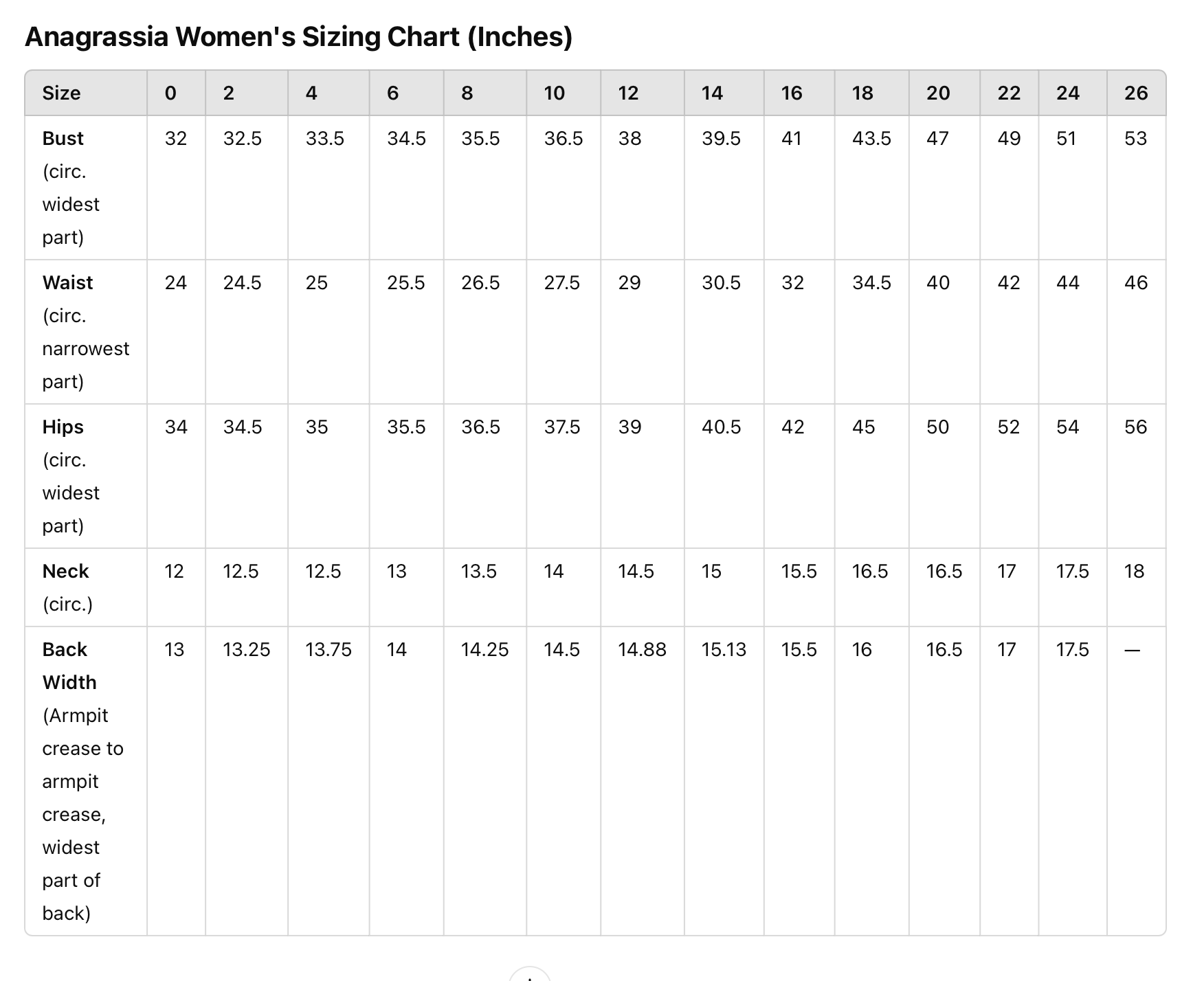 women's sizing chart